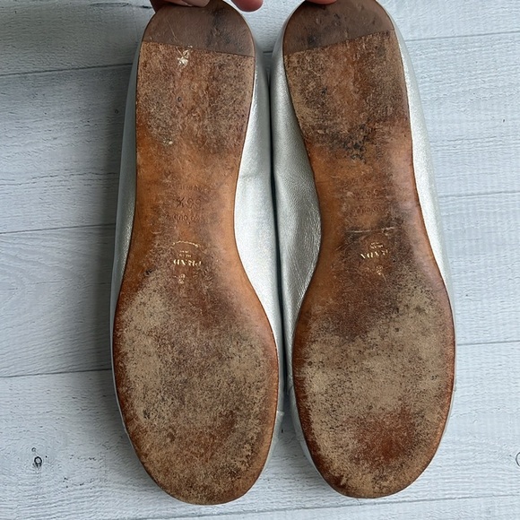 Prada Metallic Silver Leather Ballet Flats Size 5.5 - Picture 13 of 14